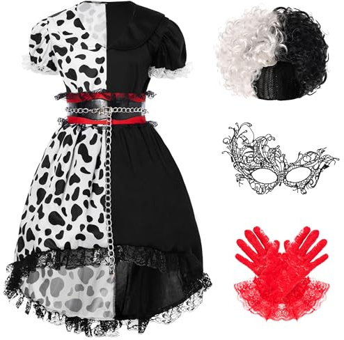 Spooktacular Creations Dalmatinkostym, polka prickar klänning set för flickor halloween klänning och kostym fester M