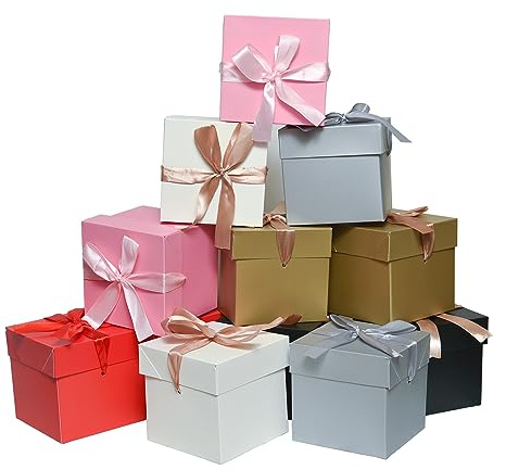 GP SUP Geschenkbox mit Deckel und Band, 12 Stück, 10x10x10cm | Geeignet für Geschenke,Geburtstage,Jubiläen,Weihnachten, Hochzeiten,Valentinstag,Feiertage und Neujahrsgeschenkboxen