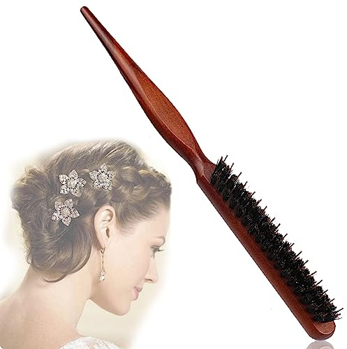 Soft Teasing Hair Brush Boar Bristle Comfortable Beard Teasing Hair Brush Boar Bristle Tail Comb Restore Shine Anti-Static Back Combing Brush for Improving Texture