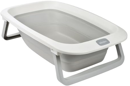 Béaba Folding Baby Bathtub, Ultra Compact, Non-Slip feet, Trendy Design, Drain Plug, Practical Storage, Minimal Space Required, Easy to use, Eazy Pop Camélé'O, 29L, Grey