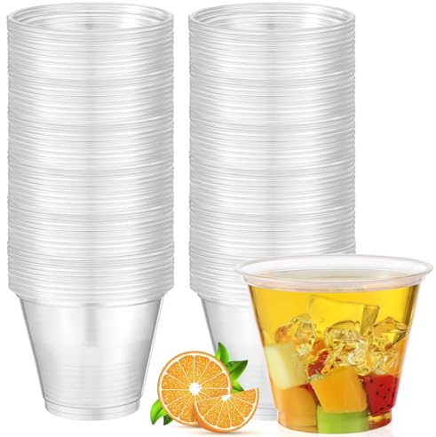 Hsei 200 Pcs 9 oz Compostable Cup Made with Plants Clear Plastic Cups Non Toxic Drinking Clear Cups for Ice Coffee Smoothie Cold Drinks