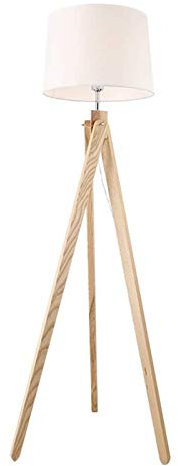 Lámpara De Pie Trípode de suelo LED de la lámpara moderna de madera lámpara de pie con pantalla blanca Tambor y Base de la lámpara E27, ideal for sala de estar, dormitorio, sala de estudio y de oficin
