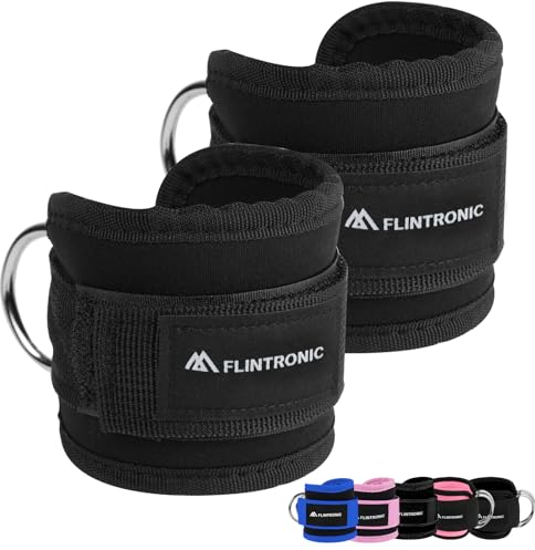 flintronic Sangle Cheville Musculation Poulie, Sangle de Cheville Réglable Gymnastique, Sangle Musculation avec Double Anneau D, Ankle Straps, Accessoires pour Fitness, Sport, Gym, Exercice, Tirage
