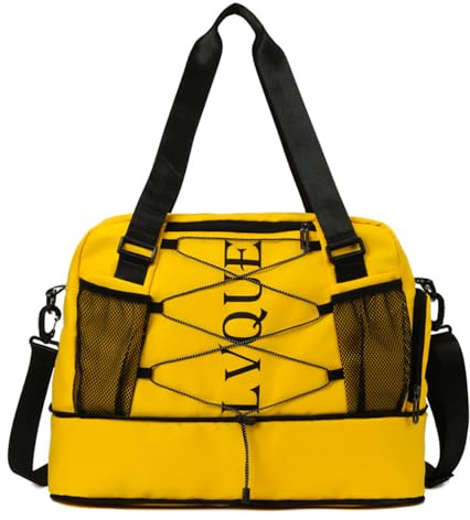 Vllcsla Sporttasche mit Nasstasche und Schuhfach für Damen und Herren (erweitert von 24,57 l auf 34,02 l) - wasserdichte Reisetasche (Gelb)