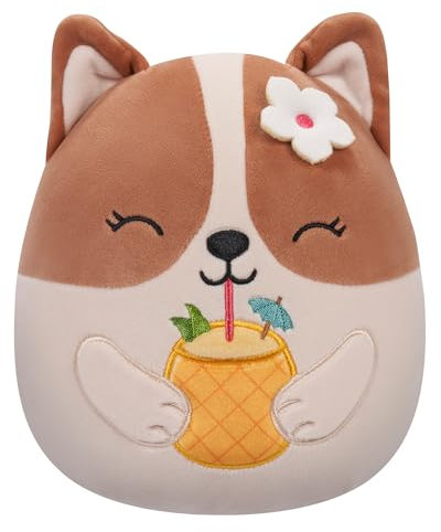 Squishmallows Original 7.5-Inch - Regina the Brown and White Corgi with Pineapple Drink and Flower