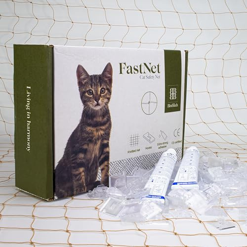 Bird-Tech TM Balkonnetz für Katzen und Vögel, Farbe Stein, 100 Befestigungen + 2 Tube Silikon 80 ml (6 x 3 MTS)