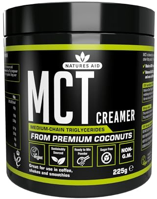 Natures Aid MCT Oil Creamer Powder - Add to Coffee Shakes Smoothies - 100 Percent Premium Coconut Oil Pure Sustainably Sourced Vegan Vegetarian GMP Standards Rapid Absorbed for Energy