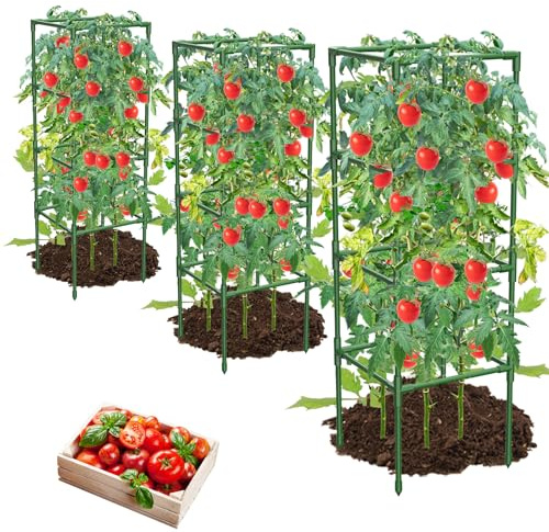 MQHUAYU 3 Pack Tomato Cages,Square Tomato Plant Stakes Support Cages Trellis for Garden Climbing Vegetables Flowers Fruits,Extra Bold
