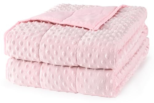 Mr. Sandman Weighted Blanket for Adults Queen, Minky Dots Heavy Blanket for Woman, Man Sleeping/Calm, Soft, Cozy and Cooling Weighted Throw Blankets, Machine Washable, 60 x 80in, 15 Pounds, Pink