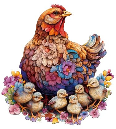 Jigfoxy Wooden Jigsaw Puzzles for Adults, Hens and Chicks Wooden Puzzles for Adults 250pcs, Unique Animal Shape Wood Puzzles, Birthday Gifts for Family Friend with wooden box(12.4 * 13.4in)