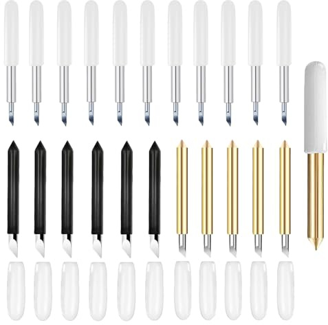 23 Ersatzklingen, kompatibel mit Cricut Maker 3/4/Maker/Explore 3/4/Explore Air 2/Air/One/Venture, inklusive 11 Stück 30°-Standardklingen, 6 Stück 45°-Feinspitz-Klingen und 6 Stück 60° tiefe