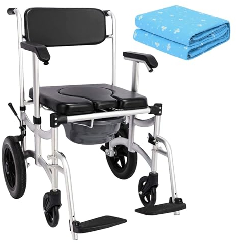 LIBRACTA Toilettenrollstuhl Mit Washable Bed Pads Kommodenstuhl Mit Armlehne Und Rückenlehne Nachtstuhl Mit Rollen Duschstuhl Mobilitätshilfe