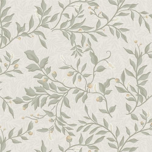 Timeet Carta da parati autoadesiva verde foglie, pellicola adesiva per mobili, beige, autoadesiva, motivo piante, 41 x 500 cm, impermeabile, per mobili, cucina, armadio