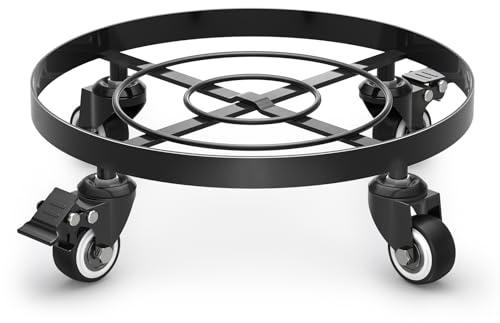 WELDUN Metal Plant Stand with Wheels, Heavy Duty Garden Planter Stand Ø32cm, Mobile Potting Trolley, Plant Caddy, Suitable for Outdoor Patios, Decks and Indoors Black