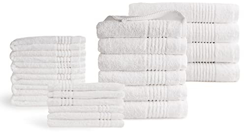 PHLOX Handtuch Set 22-teilig – 100% Baumwolle – Oeko-Tex Zertifiziert | 600 g/m² – Weiche & saugfähige Qualität – Inklusive 4X Badetuch, 6X handtücher Set, 6X Gästetüchern, 6X washcloths (weiß)