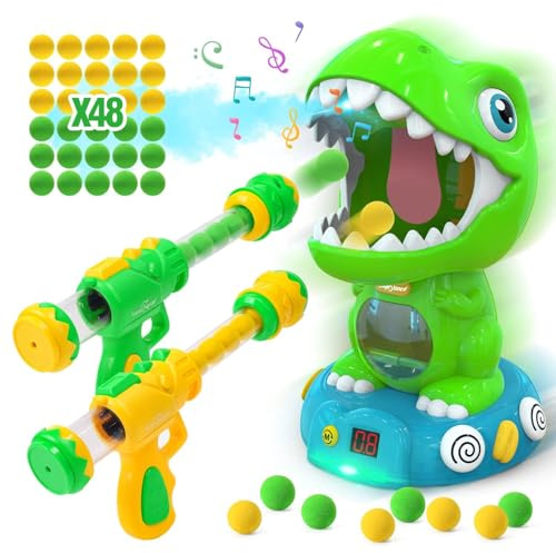 EagleStone Mobile Dinosaur Shooting Toys for Kids 5–7 Years Old with Spray, Electronic Target Game Toy with 2 Pump Guns, 48 skumbollar, julleksaker med Enregi