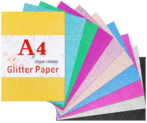 Caianwin 10 Blatt Bunt Glitzerpapier 10 Farben Glitzerpapier zum Basteln Bastelpapier Glitzer für DIY, Greeting Cards and Birthday Parties