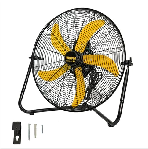 HiCFM 20 5300 CFM High Velocity Metal Floor Fan, 3-Speed Powerful Cooling 360° Tilting with Wall Mounting System for Shop, Office, Commercial, Garage and Industrial Use- UL Listed