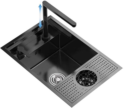ZMAZHANG Single Bowl Compact Bar Sink RV Kitchen Siphon Sink Hidden Kitchen Basin Stainless Steel Above-Counter Sink Small Sink with Foldable Faucet Commercial Coffee Shop Equipment Sink(70 * 40 * 22