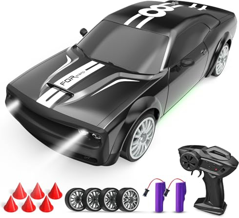RC Drift Car 1:20 Macchina Telecomandata 2,4 GHz 4WD Auto Telecomandata 20 KM/H Auto da Corsa Telecomandata con fari da lavoro, 2 Batterie Ricaricabili,regalo per adulti e bambini (Nero)