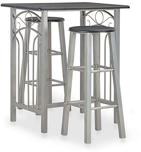 Sufrk Set Mesa y sillas Altas de Cocina 3 Piezas Madera y Acero Negro Mesa Alta Cocina con Taburetes Mesa Bar