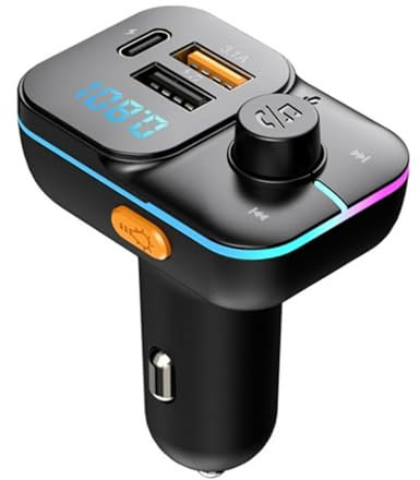 World biz Bluetooth 5.0 FM Transmitter for Car, Bluetooth Car Adapter, Dual USB Fast Car Charger, Wireless Radio Receiver, Hands-Free Calling, Music Player Support 64G Drive with Light Switch