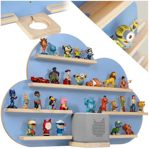 tectake® Etagere Murale Magnétique pour 28 Figurines à Histoire & Boîte à Histoire, Étagère Bois Bibliotheque, Support Figurine Rangement Chambre Enfant Décoration Murale Accessoires Chambre Enfant