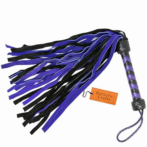 Bantoro Crafts Premium Leather 30 Falls for BDSM Bondage and Erotic Impact Play Whip Purple and Black Thuddy Flogger