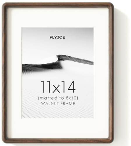 FLYJOE 11x14 Picture Frame, Natural Solid Walnut Wood Photo Frame with HD Tempered Glass, Rounded Corner Wooden Frame 11 x 14 Matted to 8x10, Horizontal or Vertical Wall Mounting