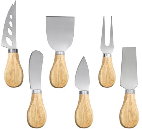 QUTHZZHY Käsemesser Set, 6 Stück Käsemesser Kollektion aus Edelstahl, Buttermesser Klein, mit Teakholzgriffen Käsebesteck Set Cheese Knife für Weichkäse, Schnittkäse, Kuchen, Dessert, Käsesalat