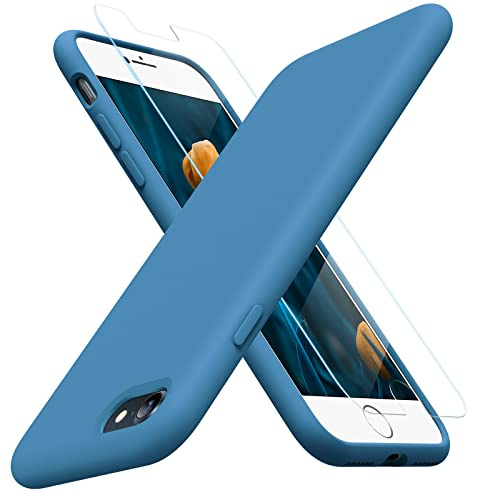 Miracase for iPhone SE Case 2022/2020,iPhone 8/7 Case,with Screen Protector | Full-body Protective,Drop Proof,Ultra Slim and Anti-Slip, Silicone Shockproof Phone Case for iPhone SE, 4.7, Capri Blue