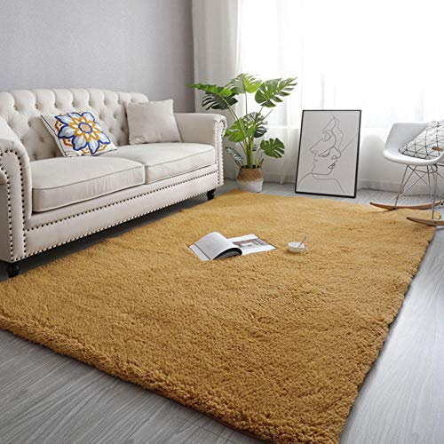 Alfombra de lana de cordero suave y mullida de color marrón, 80 x 160 cm, para sala de estar y dormitorio acogedoras