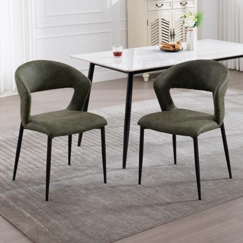 chairus 2er-Set Esszimmerstuhl Modern, PU Leder-Bezug, Metallbeine, Grün | Moderne Küchenstühle mit pflegeleichtem Kunstlederbezug, stabilen Metallbeinen, für Esszimmer, Küche oder Wohnzimmer