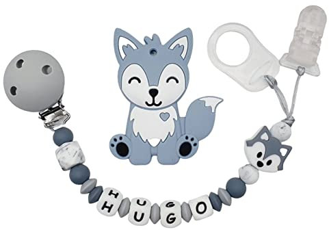 LANCK Attache tétine - Création personnalisée – Accessoire décoratif multi-usage – Cadeau artisanal unique - Loup Silicone