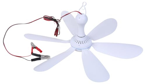 Mirweon Ventilador de coche portátil de 12 V 8 W a 6 hojas, 50,8 cm para techo y tienda de campaña para oficina, dormitorio, exterior
