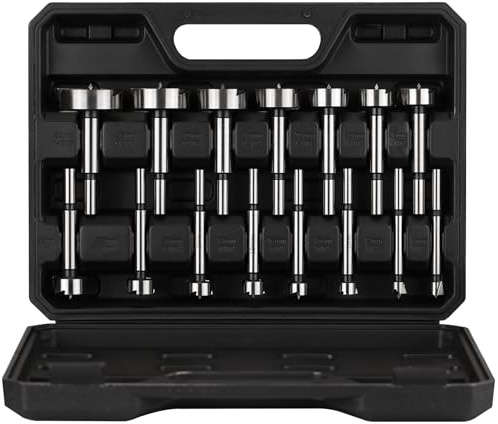Vearter Lot de 15 forets Forstner 10-50 mm HCS à denture unique pour le travail du bois avec tige hexagonale, scie-cloche pour bois massif, MDF, panneaux de particules