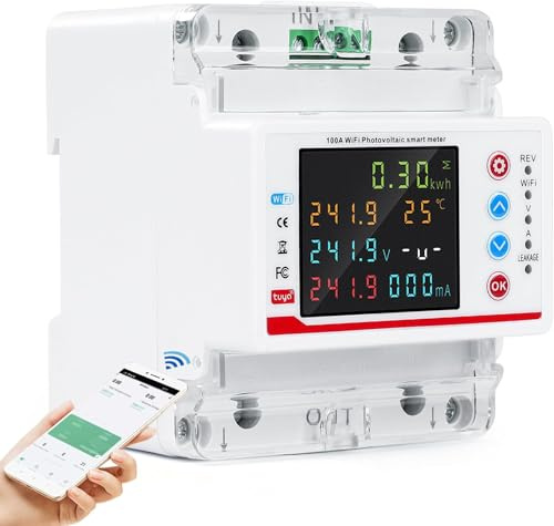 Wattive Smart meter 100A 220VAC Smartmeter Stromzähler Wlan Zweirichtungszähler Stromzähler Auslesen Wlan mit Unter-/Überstrom-/Verzögerungs-/Zeitsteuerung/Leckage-Schutz.