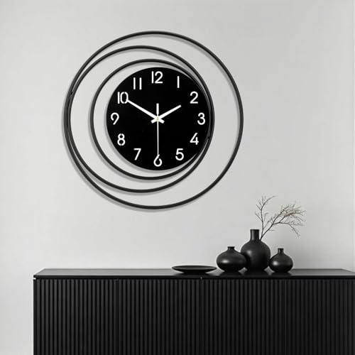 16-Zoll-dekorative Wanduhr, leise nicht tickende hochwertige Quarz-Batterie betrieben, große Wanduhr für Wohnzimmer, Küche, Zuhause, Badezimmer, Schlafzimmer, Wanddekoration, Schwarz