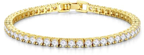 TINGN Armband Damen 14K Vergoldet Tennisarmband Elegantes Cubic Zirconia Gold Farbe Tennis Armband 3mm Rund Quadratische CZ Armkette Schmuck Geschenke für Frauen Mädchen