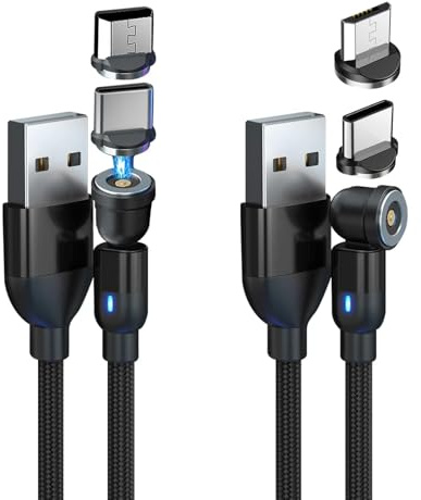 2Pack Magnetic Charging Cable 1m&2m 12W 540° Charging Data USB Cable for Type C and Micro USB Mobile Phone Chargers 3-in-1 Fast Charger Braided Material 360°/180° Rotation Quick for iProducts Laptop