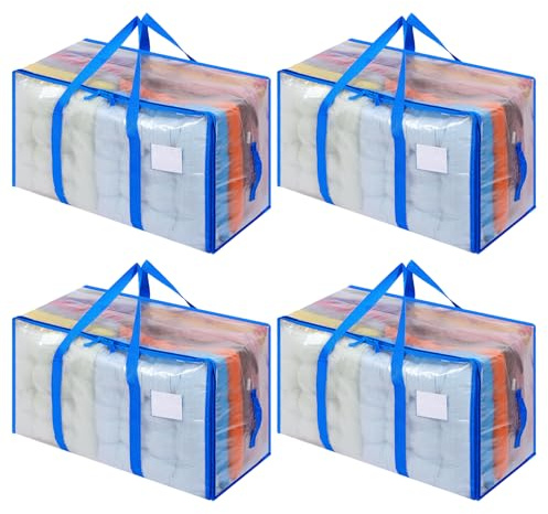 Dntorx 4 Pack 105L Moving Bags Large Storage Bags Heavy Duty Moving Box Dorm Packing Box with Zips for Clothes Bedding Duvet Toys Storage, College Dorm Moving Essentials, Blue