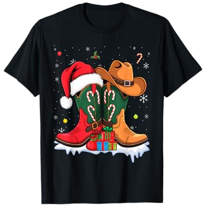 Country Western Christmas | Cartoon Cowboy Boots for Kids T-Shirt
