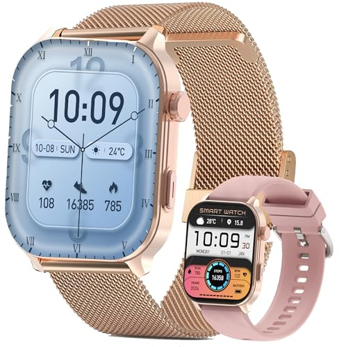 SGDDFIT AMOLED - Smartwatch da donna e da uomo con chiamate e Whatsapp, 2,01, con 123 modalità sportive, SpO2, sonno, impermeabile fino a 5 ATM, per Android e iOS (oro rosa)