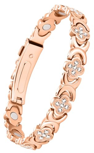 Jecanori Kupferarmband Damen, Ultrastarke Magnetarmband Damen mit 3800-Gauß-Magneten, Roségold Vierblättrigem Kleeblatt Kupfer Schmuck