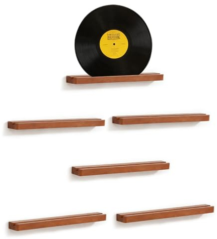 Sibosen Confezione da 6 supporti da parete per dischi in vinile in legno massello, montaggio a parete, elegante mensola per dischi di qualsiasi dimensione (marrone)