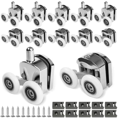 Roulettes de porte douche, poulie cabine coulissante, double roue, roulement à rouleaux, glissières remplacement pour Cabine Salle de Bains Porte en Verre(10PCS-Diameter 23mm)