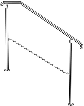 AICA Barandilla de escalera, Barandilla de entrada de acero inoxidable, ángulo de montaje ajustable, Barandilla para entradas, interior y exterior, Plateado, 136x102 cm