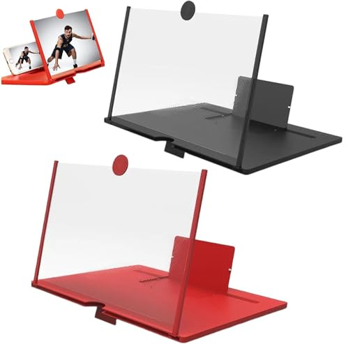 Bildschirmlupe, 2026 Bildschirmlupe für Mobiltelefone mit Ständer, 3D Ultra HD, 10-Zoll-Bildschirmlupe, kompatibel mit Allen Smartphones (Schwarz + Rot)