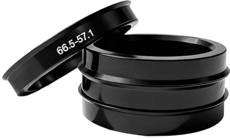Lot de 4 Bagues de Centrage 66,6 à 57,1 mm en Plastique Noir, Anneaux de Centrage Jante Universels, Compatibles avec VW Mercedes Audi Seat Skoda, Réduction des Vibrations et Installation Facile