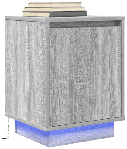 Yunovire Comodino con illuminazione a LED, grigio Sonoma, 38 x 34 x 50 cm, robusto materiale in legno, moderna console notturna per camera da letto, soggiorno, tavolino versatile